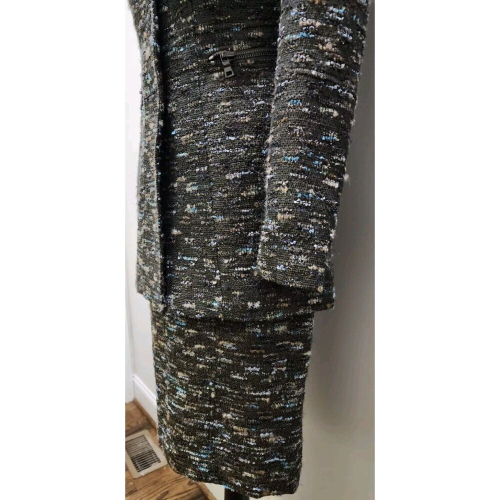 Carlisle 2pc Skirt Suit Set Black Aqua Beige Tweed Size Jacket 0 Skirt 4 NICE - Picture 3 of 10